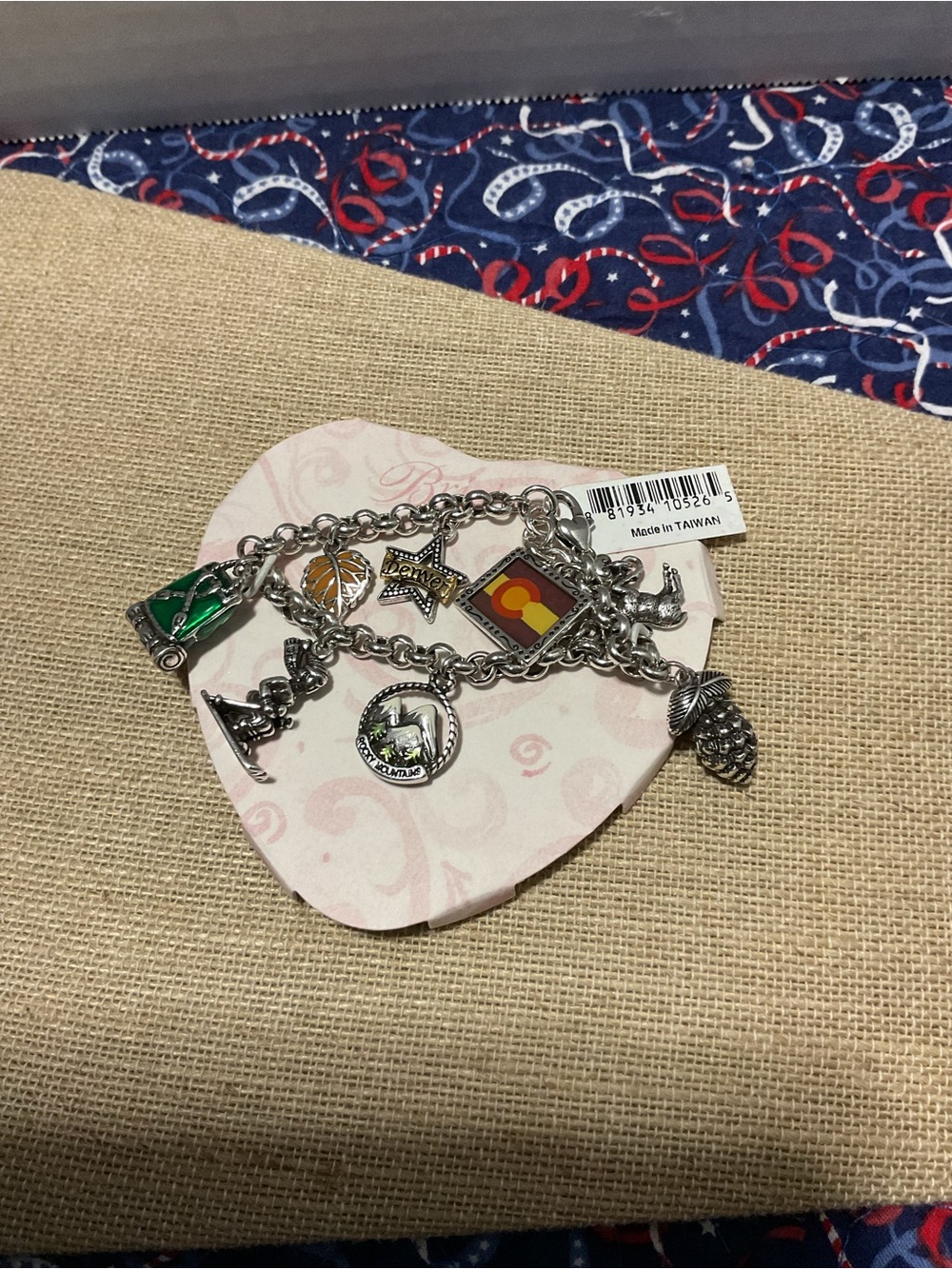 Brighton Silver Colorado Charm Bracelet with Green and Orange Accents